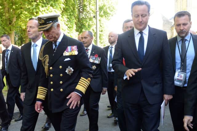 Prime Minister David Cameron with  Prince Charles in Bayeux,  Normandy. Picture: Getty