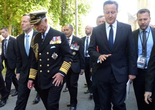 Prime Minister David Cameron with  Prince Charles in Bayeux,  Normandy. Picture: Getty