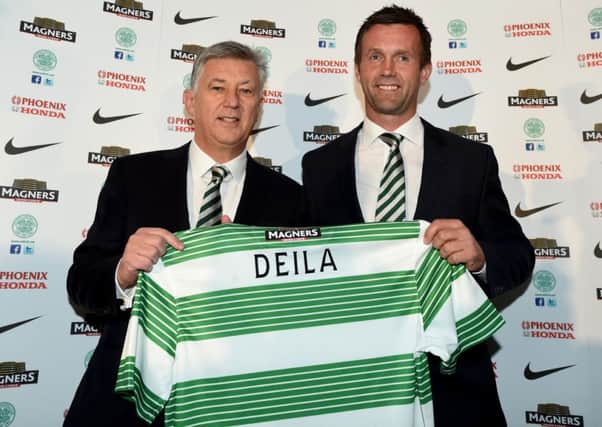 Celtic chief executive Peter Lawwell unveils Ronny Deila as the new Celtic manager. Picture: SNS