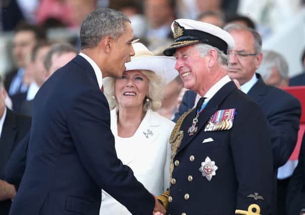 Prince Charles and Camilla meet US President Barak Obama at the D-Day ceremony. Picture: Getty