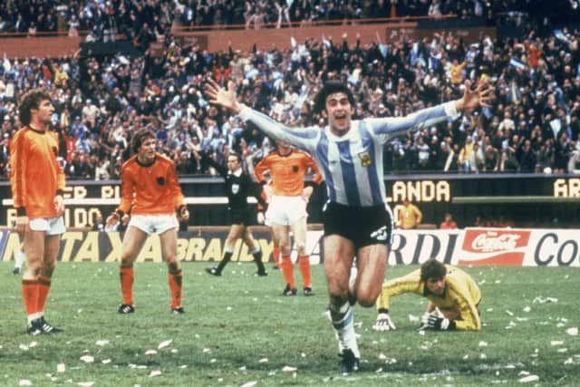 Mario Kempes celebrates scoring against the Netherlands in 1978. Picture: Getty