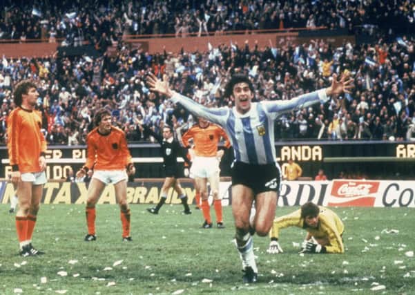 Mario Kempes celebrates scoring against the Netherlands in 1978. Picture: Getty