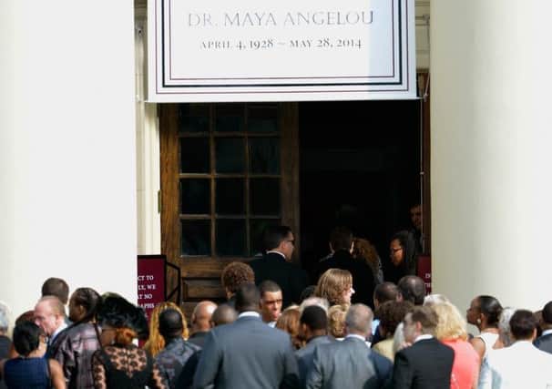 Mourners outside the chapel. Picture: AP