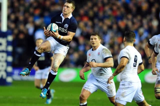 Scotland's Stuart Hogg takes a high ball. Picture: Ian Rutherford