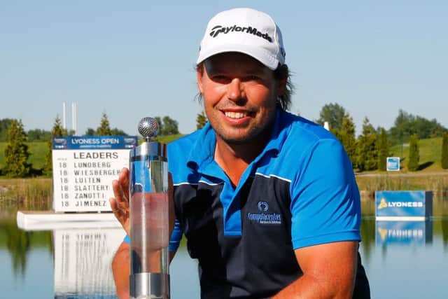 Mikael Lundberg with the trophy at the Diamond Country Club, Atzenbrugg, Austria. Picture: Getty