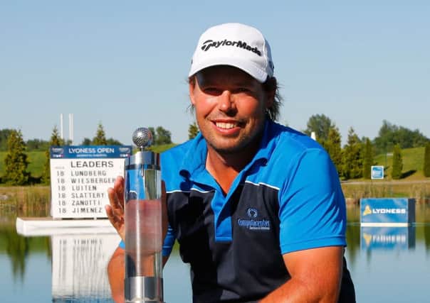Mikael Lundberg with the trophy at the Diamond Country Club, Atzenbrugg, Austria. Picture: Getty