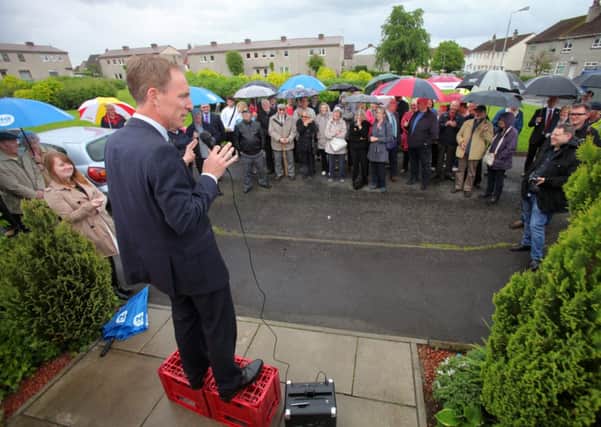 Scottish Labour MP Jim Murphy on a street corner in Barrhead, East Renfrewshire. Picture: Hemedia