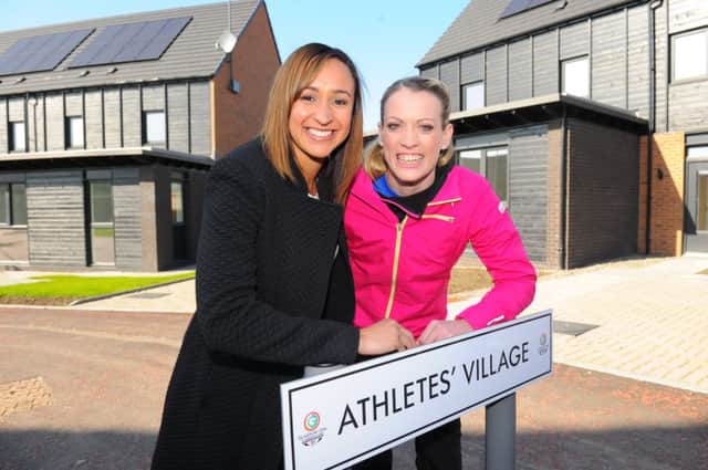 Athletes Jessica Ennis-Hill, left, and Eilidh Child at the Athletes Village in Dalmarnock, Glasgow. Picture: Robert Perry