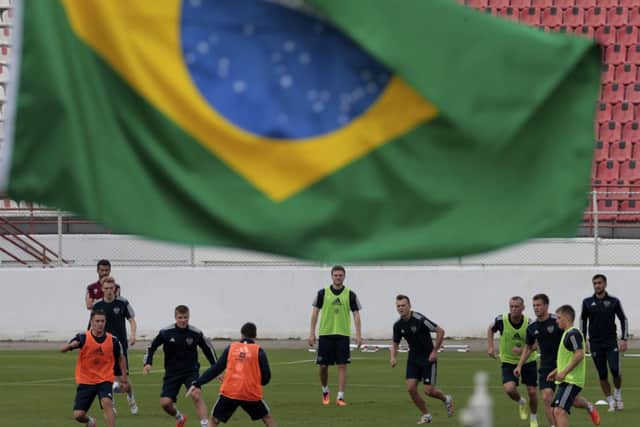 Brazilian flag flies over Estadio Novelli Jr stadium during a training session of Russian national team. Picture: AP