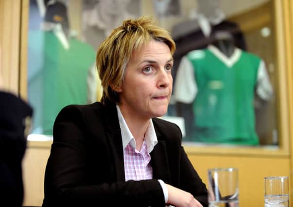 Hibs chief executive Leann Dempster speaks to the press after Terry Butcher's departure. Picture: Lisa Ferguson