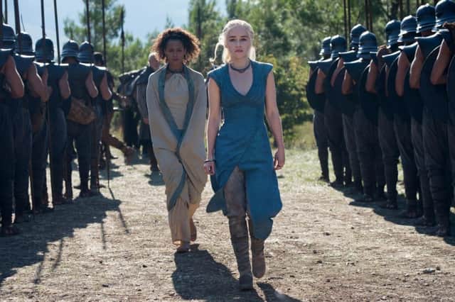 Missandei and Daenerys Targaryen in the TV adaptation of George RR Martin's Game of Thrones