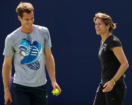 Andy Murray trains as his newly-appointed French coach Amelie Mauresmo. Picture: Getty