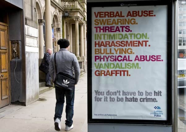 A Lothian and Borders Police Hate Crimes Bus stop advert at St Andrew Square. Picture: TSPL