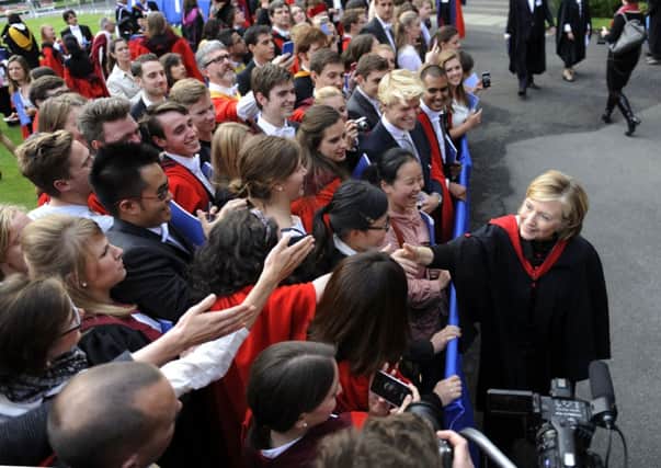 Hillary Clinton meets students at St Andrews University. Picture: TSPL