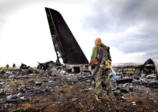 The site of the crashed Il-76, shot down as it came into land at Luhansk. Picture: Reuters