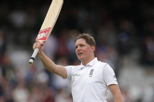 Gary Ballance acknowledges the crowd after scoring his maiden test century. Picture: Getty