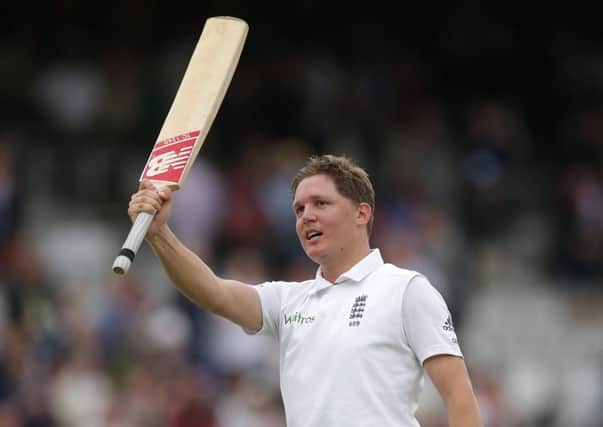 Gary Ballance acknowledges the crowd after scoring his maiden test century. Picture: Getty