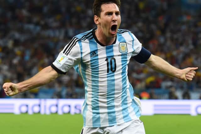 Lionel Messi  celebrates after scoring Argentina's second goal. Picture: