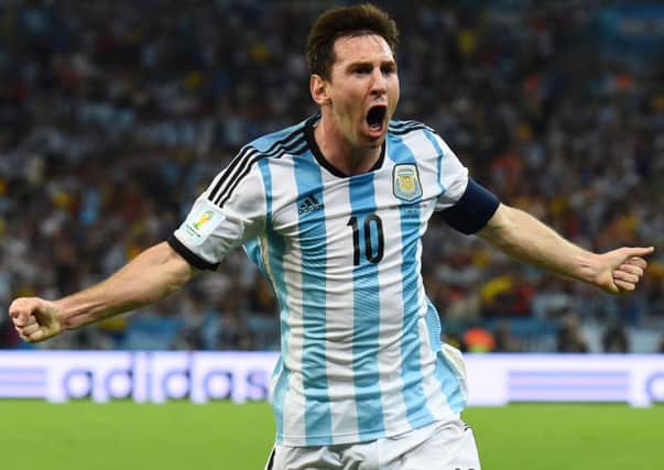 Lionel Messi  celebrates after scoring Argentina's second goal. Picture: