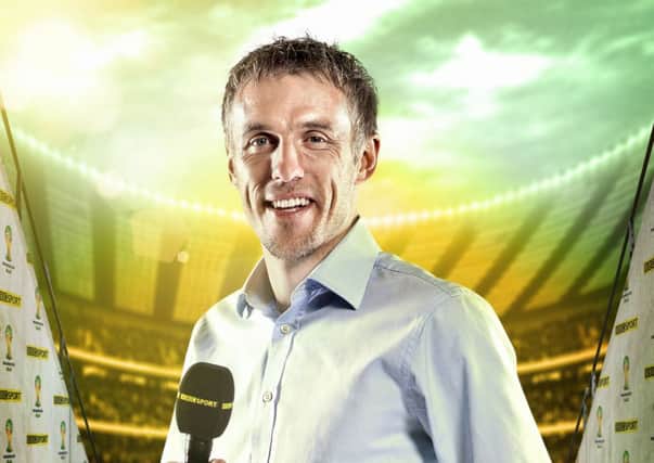 Phil Neville has admitted that the cocommentator role was harder than he thought. Picture: BBC