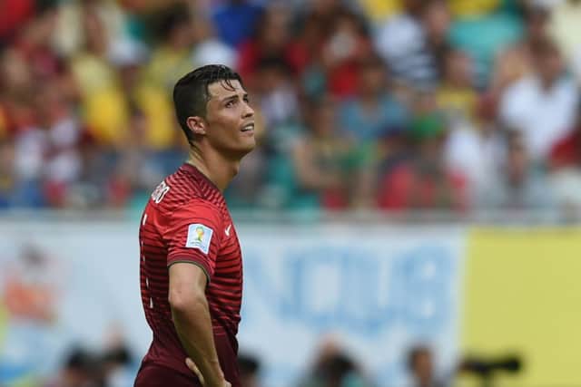 Cristiano Ronaldo looks exasperated as his side fell to a heavy defeat against Germany. Picture: Getty