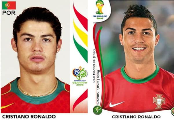 Portugal's Cristiano Ronaldo, in 2006, left, and in 2014. Picture: Panini