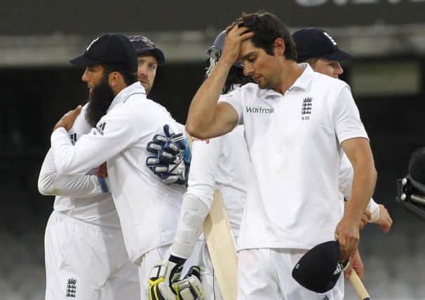 England captain Alastair Cook shows his frustration after his team had fallen one wicket short of claiming victory at Lords. Picture: Getty