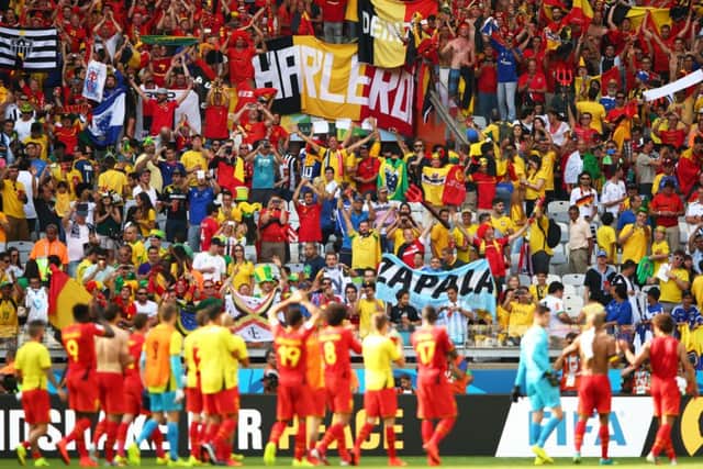 Belgium acknowledge their cheering fans after defeating Algeria 2-1. Picture: Getty