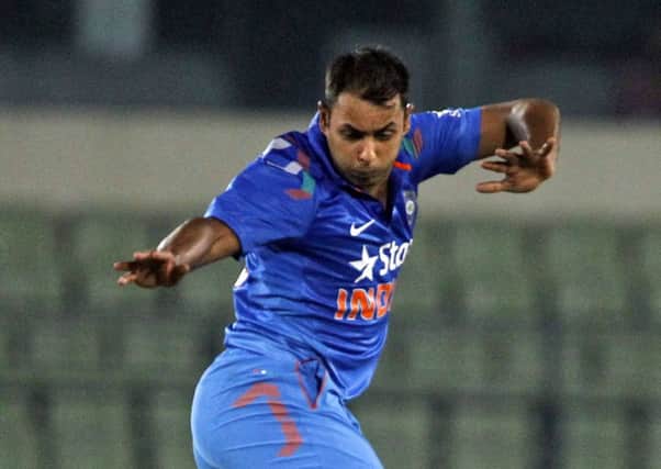 Indian bowler Stuart Binny yesterday shredded the Bangladesh batting, taking six wickets for four runs in 4.4 overs. Picture: AP