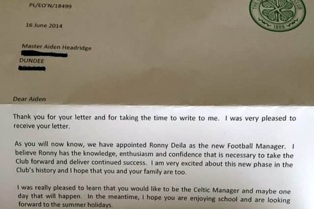 Peter Lawwell's letter to Aiden. Picture: Hemedia