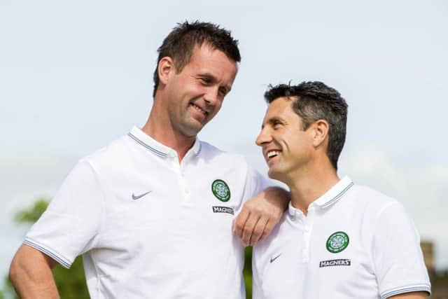 Celtic manager Ronny Deila (left) with his new assistant John Collins. Picture: SNS
