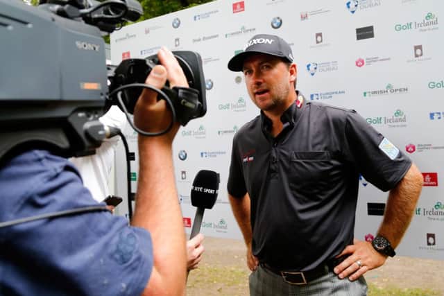 Graeme McDowell speaks to the media after moving into join second place at Fota Island. Picture: Getty