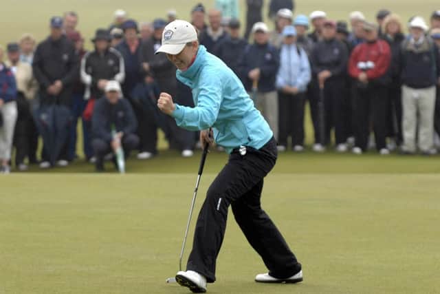 Sally Watson punches the air during the Curtis cup, she has now taken the lead in the Ladies Slovak Open. Picture: Ian Rutherford