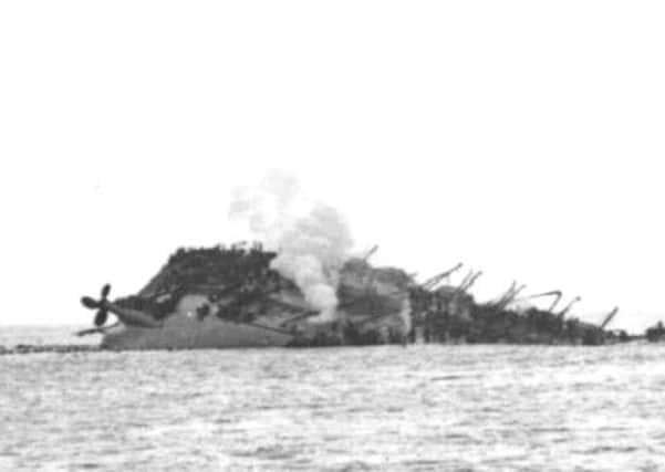 The Lancastria after being hit by German bombers off the coast of France in 1940. Picture: PA