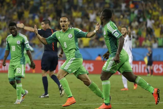 Nigeria's Peter Odemwingie celebrates after scoring the decisive goal. Picture: AP