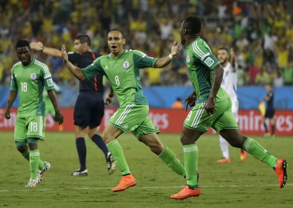 Nigeria's Peter Odemwingie celebrates after scoring the decisive goal. Picture: AP