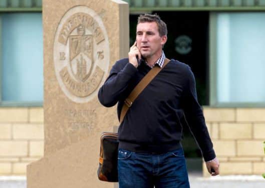 Alan Stubbs leaves Hibs East Mains Training Ground after being appointed as head coach. Picture: SNS