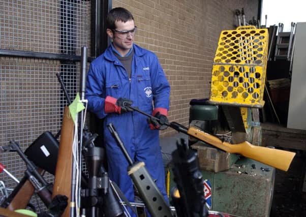 Firearms normally surrendered to the police are destroyed using specialist cutting equipment. Picture: TSPL