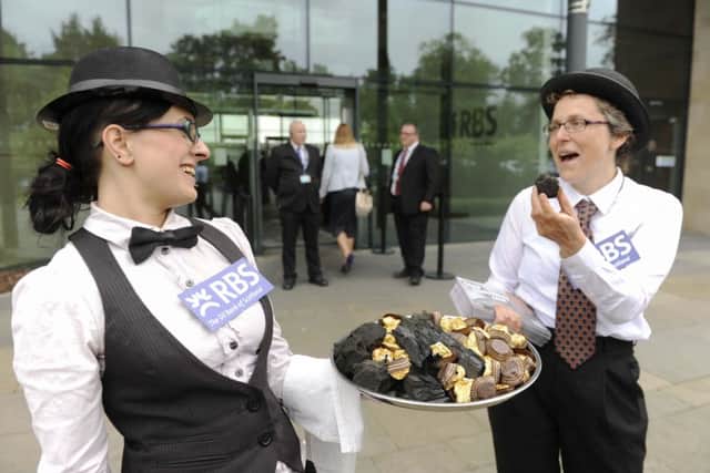 Protesters outside the RBS annual meeting raised concerns about the banks investment in the coal industry. Picture: Phil Wilkinson