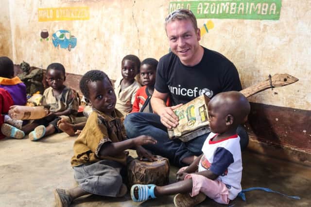 Sir Chris Hoy at the Children Centre in Taiza, Malawi. Picture: PA/Unicef