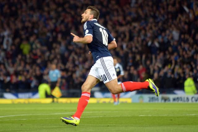 Robert Snodgrass celebrates scoring for Scotland against Croatia at Hampden. Picture: Phil Wilkinson