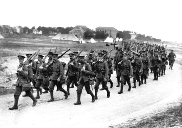 British infantrymen marching towards the front lines in the River Somme valley. A major exhibition at the National Museum of Scotland will document Britain's role in the First World War. Picture: PA