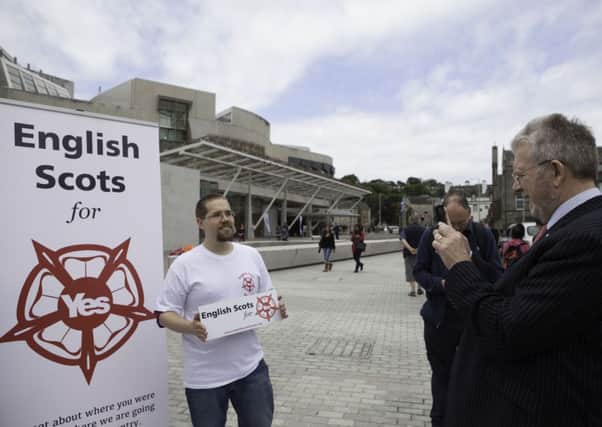 English Scots for Yes meet at the Scottish Parliament. Picture: Toby Williams