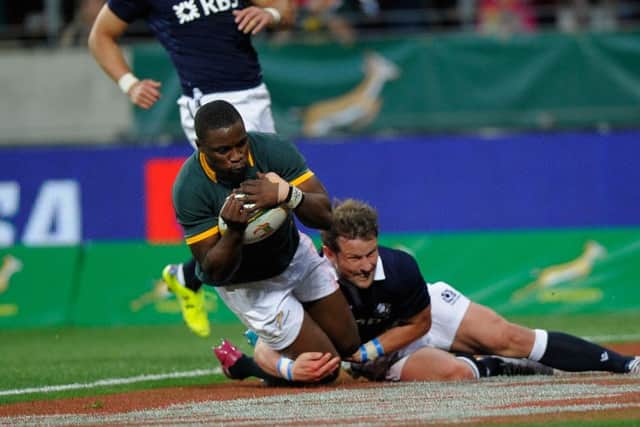 Lwazi Mvovo scores for South Africa. Picture: Getty