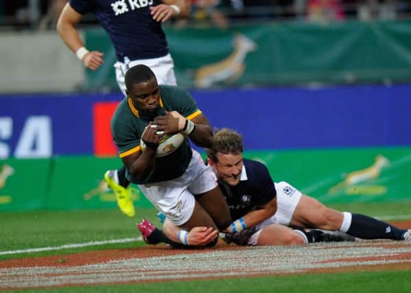 Lwazi Mvovo scores for South Africa. Picture: Getty