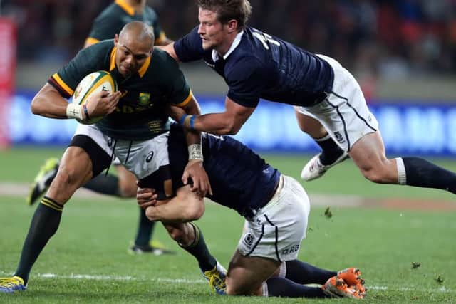 South Africas Cornal Hendricks tries to break through against determined Scottish resistance. Picture: Getty Images