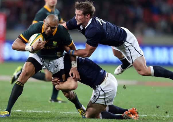 South Africas Cornal Hendricks tries to break through against determined Scottish resistance. Picture: Getty Images