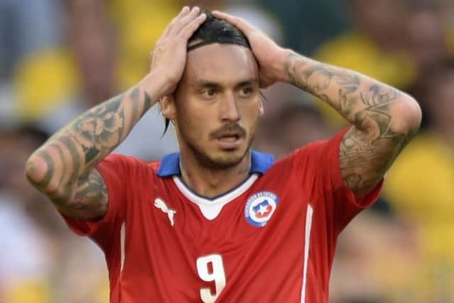 Mauricio Pinilla reacts after missing a chance against Brazil. Picture: Getty