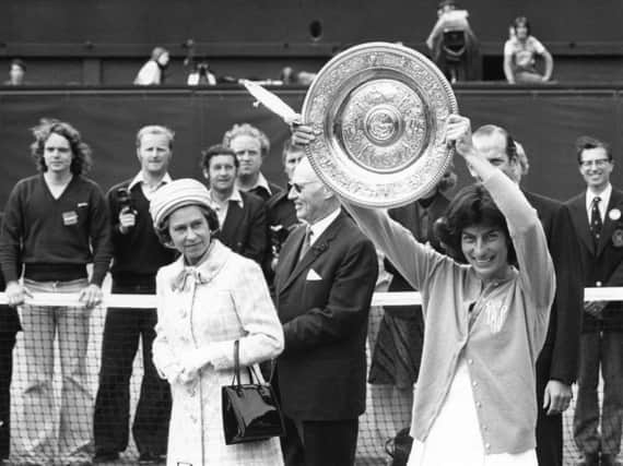 On this day in 1977, Britains Virginia Wade won the womens singles at the centenary Wimbledon, beating Betty Stove. Picture: Getty