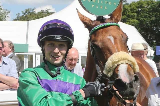 Indian Giver and jockey Ali Rawlinson savour victory at Hamilton yesterday  a first win for trainer John Riches. Picture: John Grossick